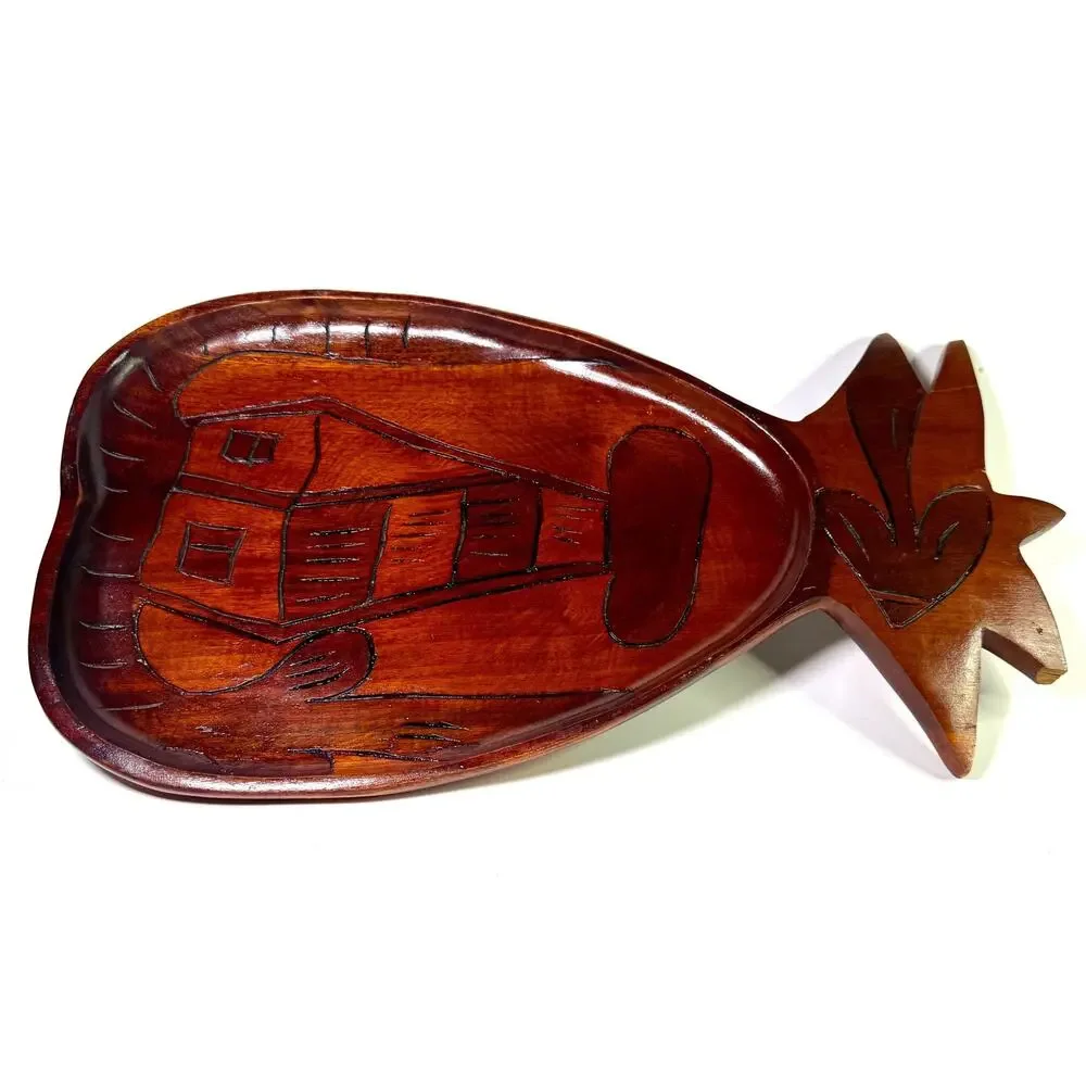 Vintage Hand-Carved Haitian Wooden Serving Platter – Rustic Folk Art Tray
